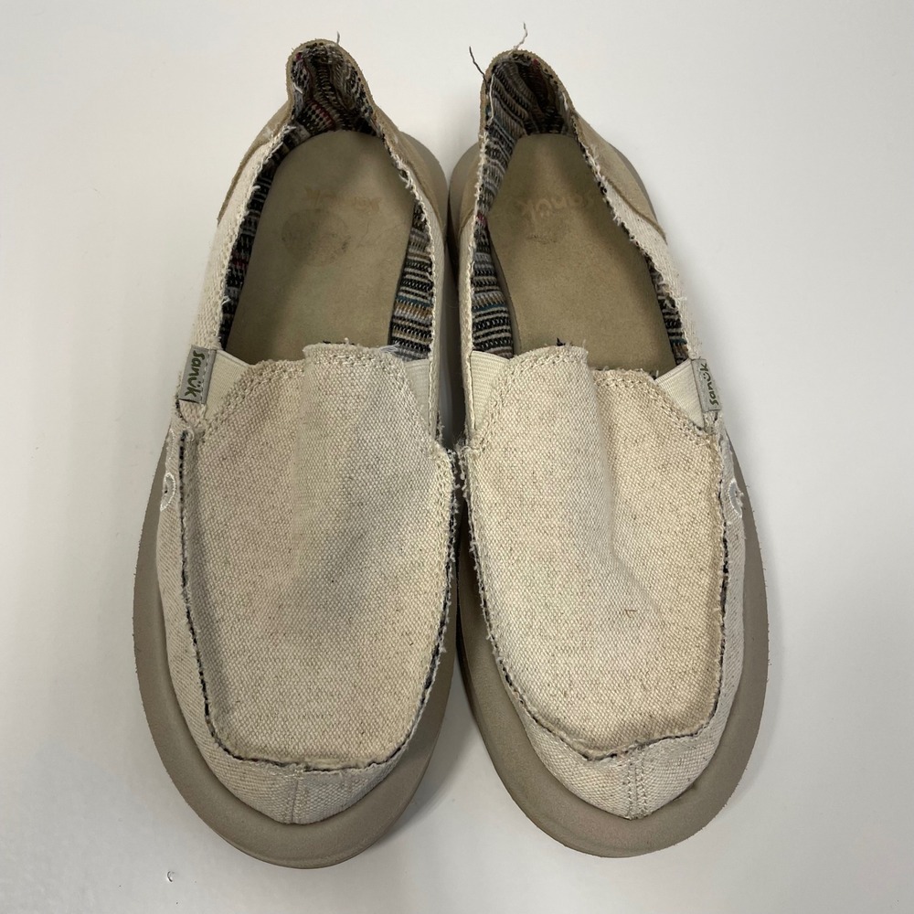 Sanuk Canvas Slip-On Flats in Natural Beige